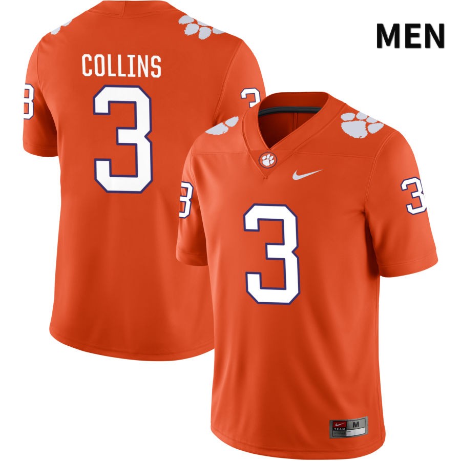 Men's Clemson Tigers Dacari Collins #3 College Orange NIL 2022 NCAA Authentic Jersey Version OQF01N5S